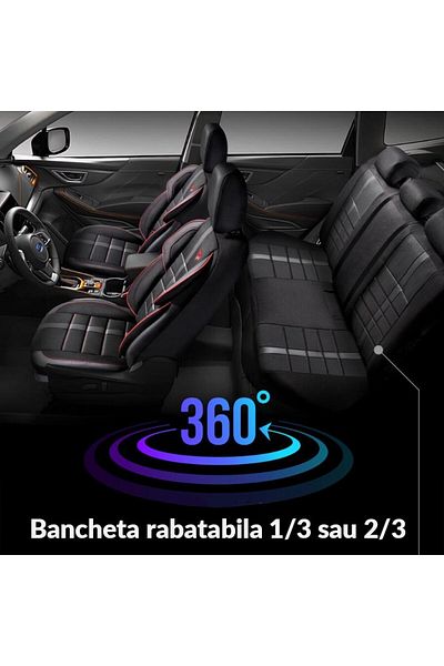 Panda Set Huse Auto Panda Uldg,textil cu piele ecologica,pentru bancheta rabatabila,negru-gri