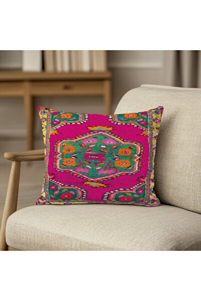 TURKISHRUG KINGDOM غطاء وسادة مربع منقوش عرقيًا ملونًا