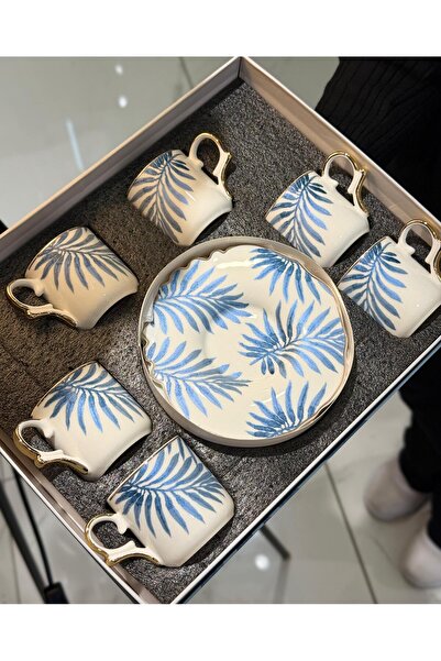 Onedekor 6'lı Porselen Blue Palm Kahve Fincanı