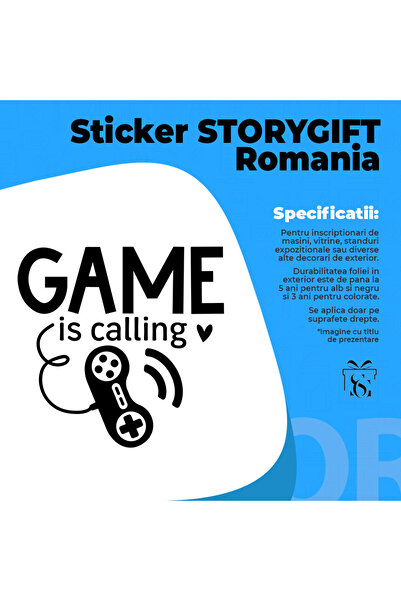 StoryGift Romania Sticker Eticheta 50CM Exterior cu o inimioara si un controller cu textul "Game is calling" - j
