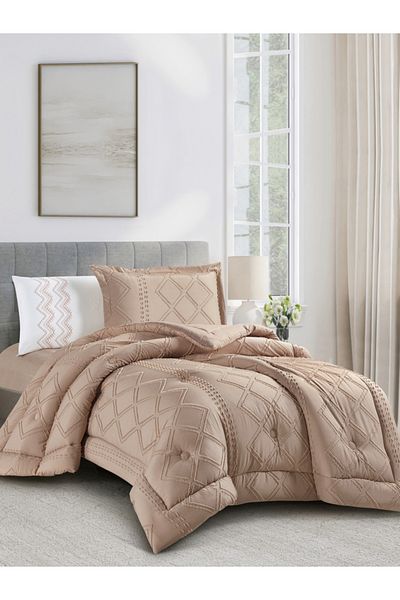 Donetella Comforter Set Single Size, 4-Pcs, 170x230 cm, Tufted Embroidery, 350 GSM