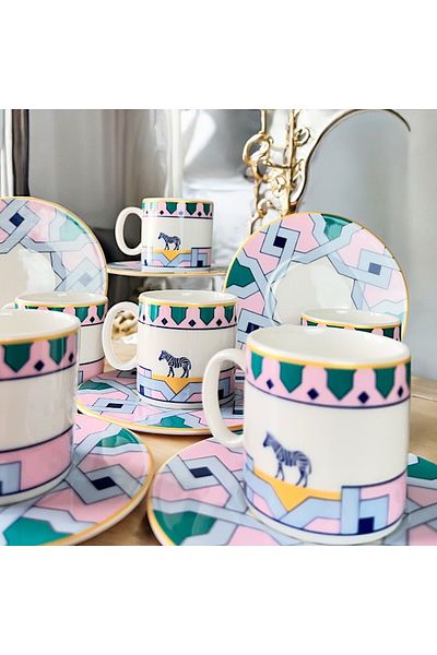 qtahya homes queen of kütahya Boheme Zebra Coffee Cup Set 12 Pieces Porcelain for 6 People