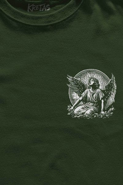 Kretas Μπλουζάκι Unisex Χακί Sweat Saint Gothic Holy Angel Angle με στάμπα με λαιμόκοψη