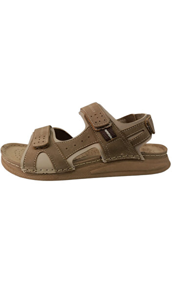 BENTO 86002 Camel Men's Double Velcro Daily Leather Anatomical Sandals