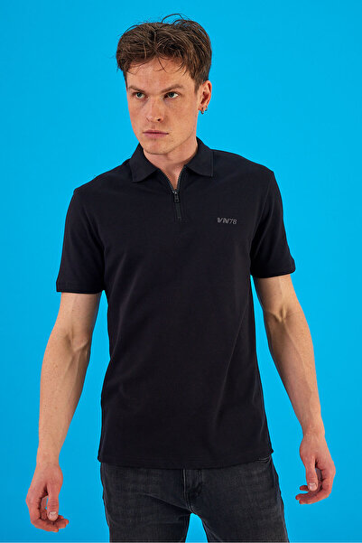 VENA Μπλουζάκι με λεπτομέρεια με φερμουάρ Nicolas - ΜΑΥΡΟ