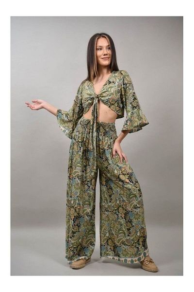 sweet girl Eterano Multicolor Crop Shirt Pant Suit L-xl Forest Green