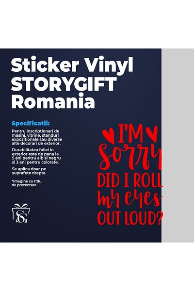 StoryGift Romania Sticker Exterior cu mesajul "Scuze! Mi-am dat ochii peste cap cu voce tare?" , Vinyl Rosu,