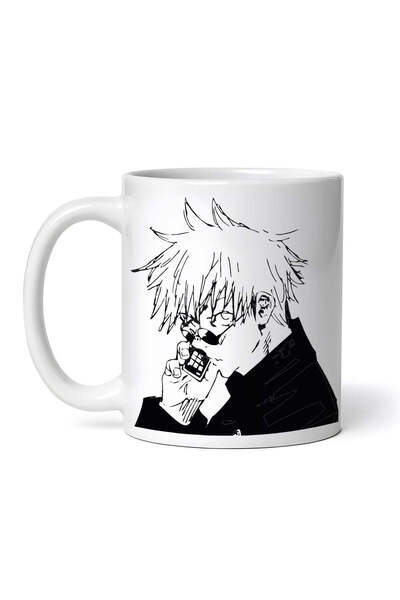 OEM Cană albă personalizată, Gojo Satoru vorbind la telefon, INOVATIX®. 330ml