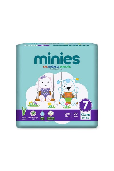 Minies Baby Diaper Xxlarge Size 7 17+kg 22 Pieces
