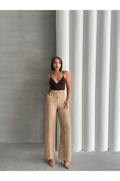 Miss Prova Široke pantalone sa vezicama i detaljima Lan Mısspl2636