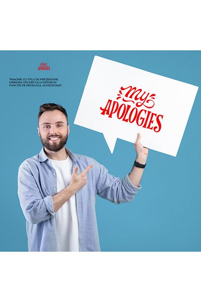 StoryGift Romania Sticker Eticheta 50CM Exterior cu textul in engleza "My apologies" - scuzele mele , Vinyl Rosu