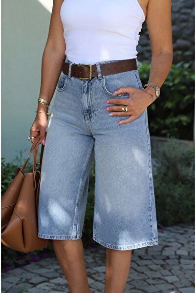 Purple by Banu MAVİ Bol Paça Jean Şort