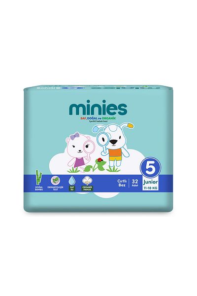 Minies Baby Diapers Junior 5 Size 11-18 Kg 32 Pieces