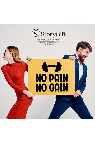 StoryGift Romania Sticker Label 50CM Exterior with a dumbbell for gym enthusiasts with the text "No winnings"