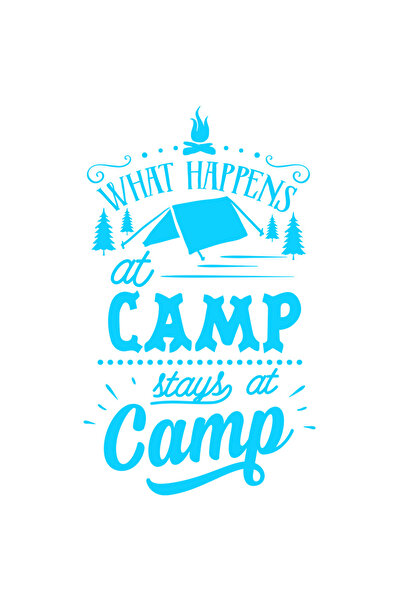 StoryGift Romania Sticker Eticheta 40CM Exterior cu un cort in padure si mesajul "Ceea ce se intampla in tabara