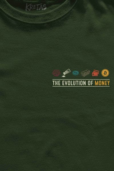Kretas Μπλουζάκι Unisex Khaki The Evolution Of Money Μπλουζάκι με κανονική εφαρμογή Bitcoin Be Rich