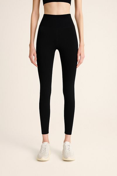 HNX High Waist Recovery Ribbed Ribbed Sports Women's Leggings |   Black