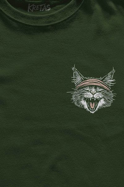 Kretas Μπλουζάκι Unisex Χακί Drummer Cat Drummer Μουσική Μουσική Χαριτωμένο μπλουζάκι με στάμπα μπροστά