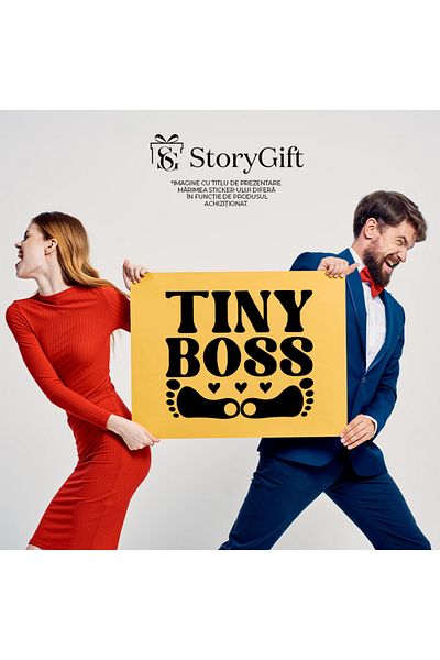StoryGift Romania Sticker Eticheta 40CM Exterior cu textul in engleza "Tiny boss" - seful micut pasi bebelus cop