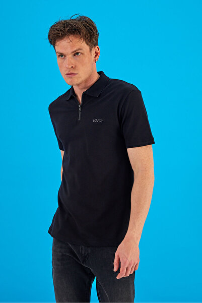 VENA Μπλουζάκι με λεπτομέρεια με φερμουάρ Nicolas - ΜΑΥΡΟ