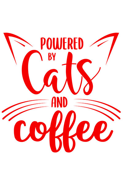 StoryGift Romania Sticker Exterior cu urechi de pisica si mesajul in engleza "Powered by cats and coffee" -