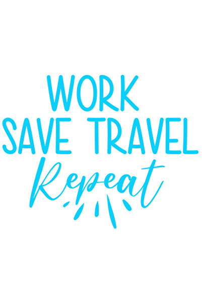 StoryGift Romania Sticker Exterior cu textul "Work, save, travel, repeat" - m...