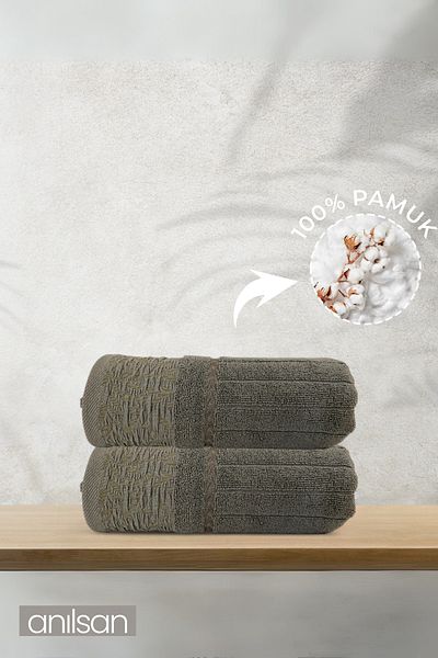 Anılsan 2 Pack Nuvi Anthracite Hand Towels - 50X90 Cm, 225 Gr, 100% Cotton, Spa and Hotel Towels, Daily Use