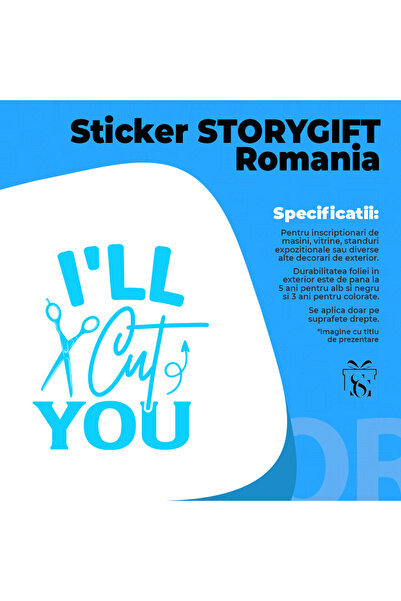 StoryGift Romania Sticker Adeziv 90CM Exterior cu foarfeca pentru frizeri cu mesajul "I'll cut you" - te voi tun