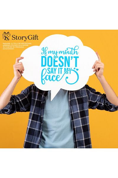 StoryGift Romania Sticker Exterior cu mesajul "Daca gura mea nu o spune, fata mea o va face" , Vinyl Albastr