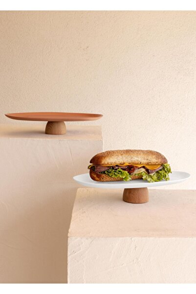 The Mia Limoges Ahşap Ayaklı Servis Tabağı Beyaz 34x17x6,5 cm