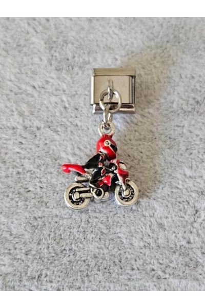 MSBTAKI Stainless Red Motor Hanging Italian Bracelet Charm for Friend - Lover - Birthday Gift