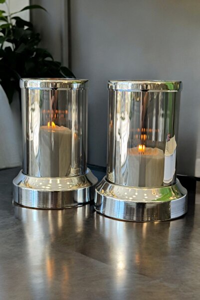 ArzzHome Dekoratif 2 Li Kristal Şamdan & Mumluk Gümüş