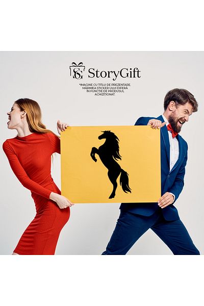 StoryGift Romania Sticker Exterior cu un cal care s-a ridicat pe picioarele din spate , Vinyl Negru, 90 cm