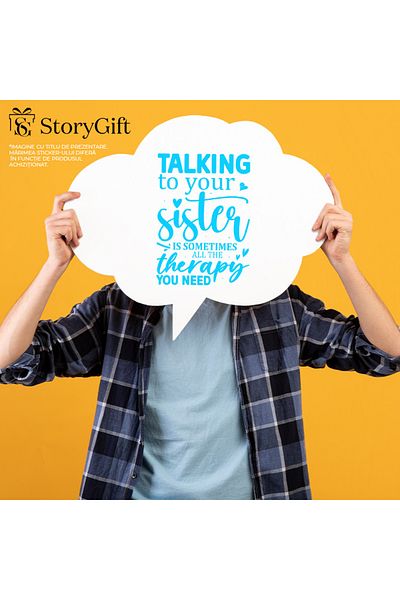 StoryGift Romania Sticker Eticheta 40CM Exterior cu inimioare si mesajul "Discutiile cu sora ta sunt uneori cele