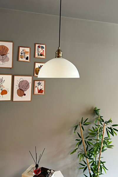 Bamyum Perry Cam Tekli Avize Lale Beyaz Başlık Retro Sarkıt Lamba Restoran Salon Aydınlatma