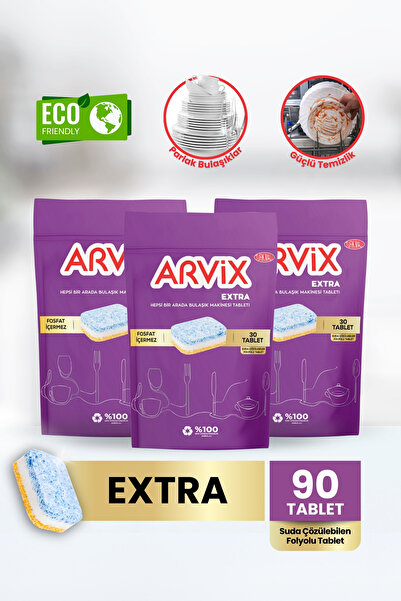 arvix ARVİX HEPSİ BİR ARADA BULAŞIK MAKİNESİ TABLETİ EXTRA 3 PAKET 90'LI