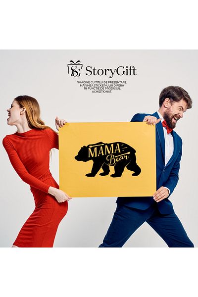 StoryGift Romania Sticker Eticheta 40CM Exterior cu o figura de ursoaica si sageti cu mesajul "Mama bear" - mama