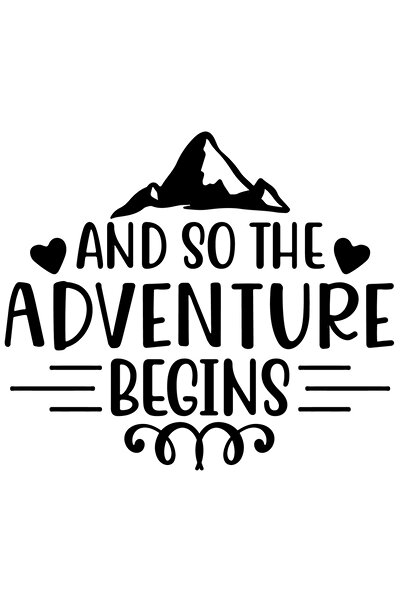 StoryGift Romania Sticker Eticheta 40CM Exterior cu munte si inimioare cu mesajul "And so the adventure begins"