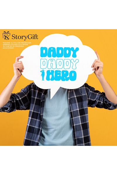 StoryGift Romania Sticker Exterior cu o figura de soldat si textul "Daddy hero" - erou tatic , Vinyl Albastr