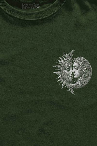 Kretas Μπλουζάκι Unisex Χακί Celestal Balance Sun And Moon Sun and Moon Space Ying Yang εμπριμέ μπλουζάκι