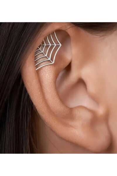 sarıyer silver Örümcek Ağı Figür 1 Adet Tekli Piercing Model Şık Stil Modern Tasarım Çelik Küpe