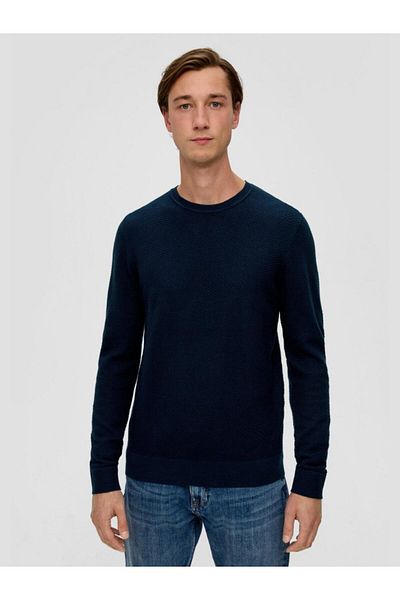 s.Oliver Men's Cotton Crew Neck Sweater, Navy Blue, S