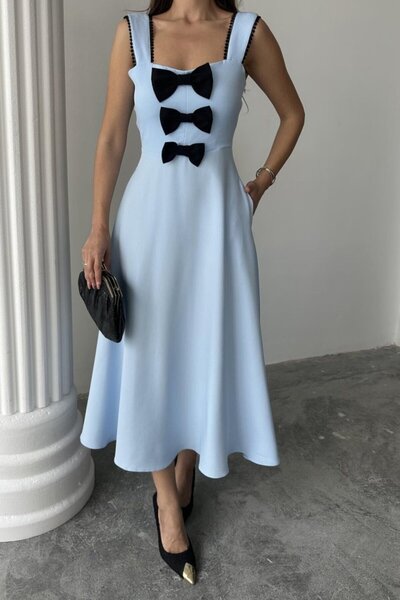 JANES Бебешко синя дантелена рокля с панделка