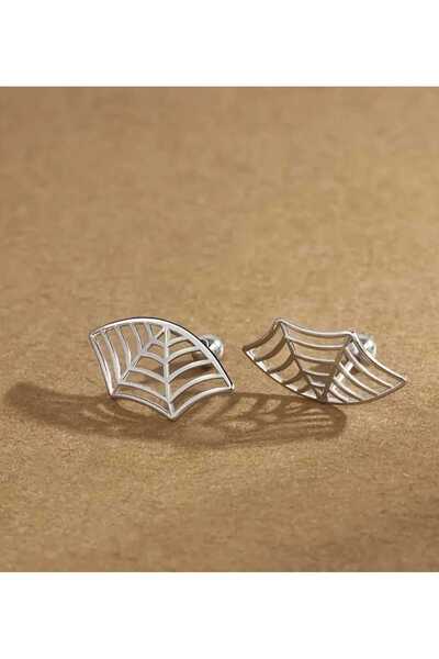 sarıyer silver Örümcek Ağı Figür 1 Adet Tekli Piercing Model Şık Stil Modern Tasarım Çelik Küpe
