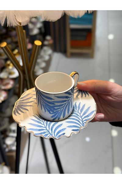 Onedekor Set of 6 Porcelain Blue Palm Coffee Cups