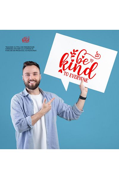 StoryGift Romania Sticker Eticheta 50CM Exterior cu inimioare cu sfat care te indeamna sa fii bun cu oricine - b
