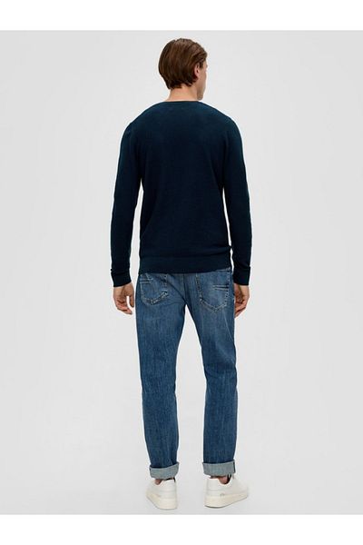 s.Oliver Men's Cotton Crew Neck Sweater, Navy Blue, S