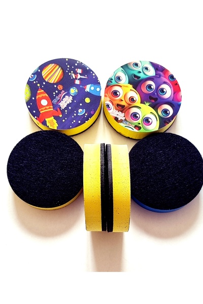 Modellino 6 Adet 6 Farklı Resim Emojili Mıknatıslı Beyaz Tahta Silgisi 9cm