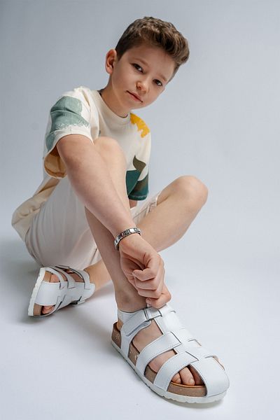 mnpc Sandale de zi cu zi pentru copii, unisex, din piele naturală, cu talpă din plută