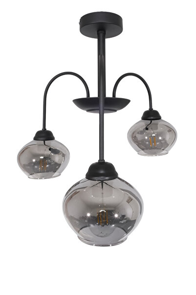 Fer Avize Dora 3 Lü Avize Dekoratif Tasarım Modern Kollu Camlı Avize Oturma Odası Yemek Odası Salon